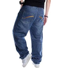 ORANDESIGNE Männer Vintage Hip Hop Baggy Jeans Denim Street Dance Rochenhosen Straight Loose Fit Teenager Jungen I Dunkelblau M von ORANDESIGNE