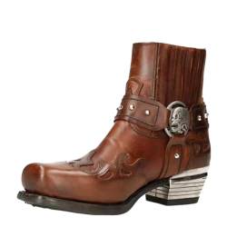 ORANDESIGNE Männer Western-Cowboy-Stiefel Vintage-Quadrat-Kopf-Ritter Stiefel Herren Hohe Hilfe Land-Art-Arbeitsstiefel Frühling Herbst Wandern Trekking-Jagd K Kaffee 42 EU von ORANDESIGNE