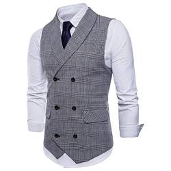 ORANDESIGNE Manner Formale Hochzeitsfeier Weste Plaid Anzug Weste für Herren Slim Fit Anzugweste Weste V-Ausschnitt Elegant Retro Business Hochzeit Freizeit Tweed Weste B Grau 3XL von ORANDESIGNE