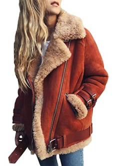 ORANDESIGNE Mantel Damen Mode Warm Beiläufig Winterjacke Wildleder Motorradjacke Fleecejacke Jacke mit Taschen Parker Rot 3XL von ORANDESIGNE