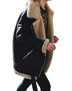 ORANDESIGNE Mantel Damen Mode Warm Beiläufig Winterjacke Wildleder Motorradjacke Fleecejacke Jacke mit Taschen Parker Schwarz 3XL von ORANDESIGNE