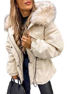 ORANDESIGNE Metallic Taschen Umlegekragen Langarm Warmer Glänzend Steppjacke Wintermantel Damen Mode E Beige S von ORANDESIGNE