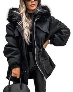 ORANDESIGNE Metallic Taschen Umlegekragen Langarm Warmer Glänzend Steppjacke Wintermantel Damen Mode E Schwarz XL von ORANDESIGNE