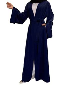ORANDESIGNE Muslimische Kleider Damen Abaya Muslim Kleider Langes Langarm Ramadan Elegant Einfarbig Sommerkleid Flowy Robe Islamische Gebetskleidung Muslim Kleidung für Frauen A Navy Blau XXL von ORANDESIGNE