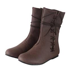 ORANDESIGNE PU-Leder Retro-Stiefel Für Männer Und Frauen Renaissance Steampunk Schuhe Verstellbare Piraten Kurzstiefel Mit Flachem Boden Kurze Kanisterstiefel Wikingerstiefel B Braun 44 EU von ORANDESIGNE