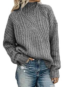 ORANDESIGNE Pullover Damen Casual Lose Pulli Langarm Oberteile Damen Elegant Einfarbig Rollkragenpullover Batwing Oversize Rollkragenpullover Strickpullover A Grau, L von ORANDESIGNE