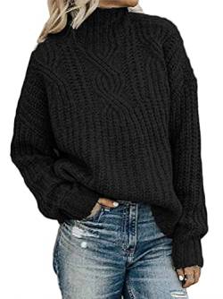 ORANDESIGNE Pullover Damen Casual Lose Pulli Langarm Oberteile Damen Elegant Einfarbig Rollkragenpullover Batwing Oversize Rollkragenpullover Strickpullover A Schwarz XL von ORANDESIGNE