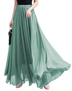 ORANDESIGNE Rock Damen Elegant Lang Maxi Faltenrock Hohe Taille Plissee Röcke Elastische Taille A Linie Casual Rüll Swing Chiffonrock Leicht Festlich Maxirock Cocktail Freizeitrock Grün XS von ORANDESIGNE