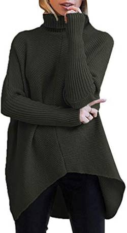 ORANDESIGNE Rollkragenpullover Fledermausärmel Asymmetrischer Saum Damen Pullover Lässiger Pullover Strickpullover Mittlere Länge Lose Pullover Sweatshirt C Armeegrün S von ORANDESIGNE