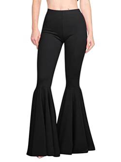 ORANDESIGNE Schlaghose Damen High Waist Stretch Hippie Hose Bequem Elastisch Glockenhose Casual Sommer Palazzo Weites Bein Lang Hosen Stoffgose Elegant Dance Pants Streetwear Schwarz S von ORANDESIGNE