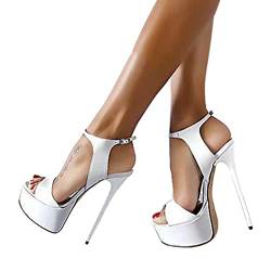 ORANDESIGNE Sexy High Heels für Damen Sommersandalen mit Fischmaul Gefrostete 16cm Stiletto Sandalen mit Offenem Zeh und Schnalle Party Pumps Schuhe von ORANDESIGNE