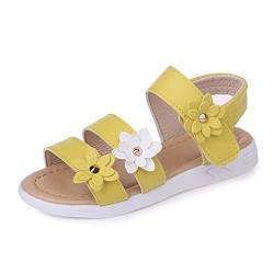 ORANDESIGNE Sommer Kinder Sandalen Mädchen Prinzessin Schuhe Römische Sandalen Blume Klettverschluss Hasp Babyschuhe Mädchen Sandalen Mode Strandschuhe Latin Tanzschuhe A Gelb 35 EU von ORANDESIGNE