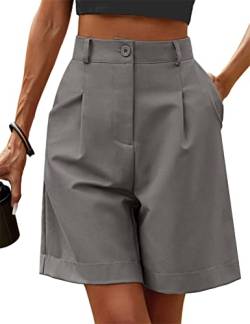 ORANDESIGNE Sommer Lässige Kurze Hose, Elastische Taille Sport Strand Hosen Damen Shorts High Waist Hotpants Einfarbig Freizeit Shorts mit Taschen A Grau S von ORANDESIGNE