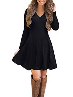 ORANDESIGNE Strickkleider Damen Pulloverkleid Elegante Pullover Rundhals Winterkleid Casual 3/21-Arm Minikleid Strickkleider Tunika Kleid Sweater Kleid M Schwarz 40 von ORANDESIGNE