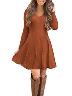 ORANDESIGNE Strickkleider Damen Pulloverkleid Elegante Pullover Rundhals Winterkleid Casual 3/32-Arm Minikleid Strickkleider Tunika Kleid Sweater Kleid M Braun 34 von ORANDESIGNE