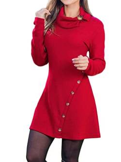 ORANDESIGNE Strickkleider Damen Pulloverkleid Elegante Pullover Rundhals Winterkleid Casual 3/4-Arm Minikleid Strickkleider Tunika Kleid Sweater Kleid I Rot 36 von ORANDESIGNE