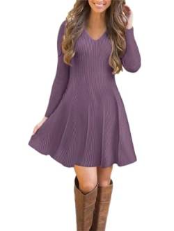 ORANDESIGNE Strickkleider Damen Pulloverkleid Elegante Pullover Rundhals Winterkleid Casual 3/41-Arm Minikleid Strickkleider Tunika Kleid Sweater Kleid M Violett 38 von ORANDESIGNE