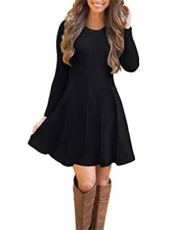 ORANDESIGNE Strickkleider Damen Pulloverkleid Elegante Pullover Rundhals Winterkleid Casual 3/59-Arm Minikleid Strickkleider Tunika Kleid Sweater Kleid N Schwarz 46 von ORANDESIGNE