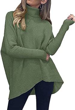 ORANDESIGNE Strickpullover Damen Oversize Rollkragenpullover Lang Winter Asymmetrischer Pullover Fledermausärmel TurtleneckLongsleeve Casual Lose Strickpulli A Dunkelgrün S von ORANDESIGNE