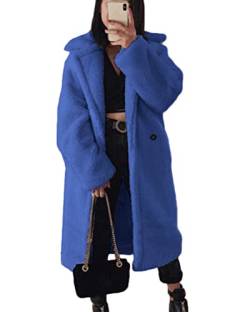 ORANDESIGNE Taschen Umlegekragen Langarm Oversize Dicke Warme Lange Teddy Winter Mantel Damen Mode I Blau M von ORANDESIGNE