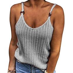 ORANDESIGNE Top Damen Sommer Sexy Ärmellos Shirt Mode V-Ausschnitt Bluse Mode Camisole Tank Damen Tops Damen T-Shirt Damen Tank Tops Sommer Oberteile Shirts Einfarbig Basic Tops A Grau M von ORANDESIGNE