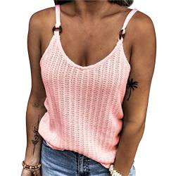 ORANDESIGNE Top Damen Sommer Sexy Ärmellos Shirt Mode V-Ausschnitt Bluse Mode Camisole Tank Damen Tops Damen T-Shirt Damen Tank Tops Sommer Oberteile Shirts Einfarbig Basic Tops A Rosa M von ORANDESIGNE