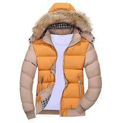 ORANDESIGNE Winterjacke Herren Parka Kurz Daunenjacke Leicht con Pelz Kapuze Lange Ärmel Stehkragen Farbblock Warm Steppmantel Outdoor Puffer Mantel A Khaki 02 M von ORANDESIGNE