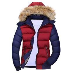 ORANDESIGNE Winterjacke Herren Parka Kurz Daunenjacke Leicht con Pelz Kapuze Lange Ärmel Stehkragen Farbblock Warm Steppmantel Outdoor Puffer Mantel A Rot 03 L von ORANDESIGNE