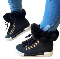 ORANDESIGNE Winterstiefel Damen Rutschfeste Gefüttert Schneestiefel Kurze Stiefel für Frauen Flach Casual Flauschiger Langer Plüsch Stiefeletten Freizeitstiefel A Schwarz 42 EU von ORANDESIGNE