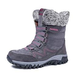 ORANDESIGNE Winterstiefel Damen Warm Gefütterte Schneestiefel Trekkingschuhe Wanderhalbschuhe Winterboots rutschfest Outdoor mit Klettverschluss Grau 40 EU von ORANDESIGNE