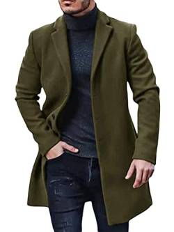 ORANDESIGNE Wollmantel Herren Lang Winter Wintermantel Mantel Slim Fit Elegant Business Trenchcoat Jacke Reverskragen Business Parka Pelzkrage Mantel mit Taschen Wolljacke B Grün XXL von ORANDESIGNE