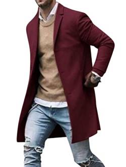 ORANDESIGNE Wollmantel Herren Lang Winter Wintermantel Mantel Slim Fit Elegant Business Trenchcoat Jacke Reverskragen Business Parka Übergangsjacke Mantel mit Taschen Wolljacke Blazer F Claret L von ORANDESIGNE