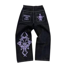 ORANDESIGNE Y2k Jeans Herren Hip Hop Retro Schädel Stickerei Gewaschen Baggy Denim Hose Lässig Lose Weites Bein Hose Streetwear A Violett M von ORANDESIGNE