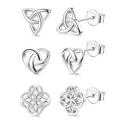 ORAZIO 3 Paar Ohrringe Silber 925 | Simple Fashion Hypoallergene Ohrringe Damen| Keltisches Dreiheitsknoten Herz Modeschmuck Ohrringe Set Mädchen von ORAZIO