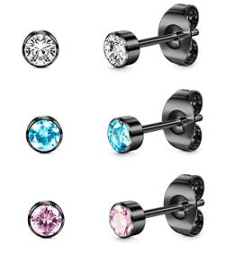 ORAZIO 3 Paar Ohrstecker für Frauen Titanium Mädchen Ohrringe Set Hypoallergen Cubic Zirkonia Herren Ohrringe 3/4/5mm Schlaf Ohrstecker Hypoallergen für empfindliche Ohren von ORAZIO