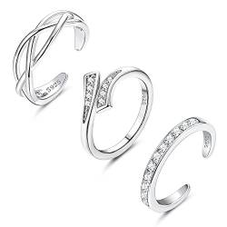 ORAZIO 3PCS 925 Sterling Silber Zehenringe für Frauen Einstellbare Offene Zehenringe Kleine Finger Offenes Gelenk Schwanz Ringe Sommer Strand Schmuck Set 4 von ORAZIO