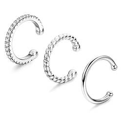 ORAZIO 3Pcs Ear Cuff Set Damen 925 Sterlingsilber Ohrklemme Ohrmanschette Gold Helix Knorpel Clip Wickelohrring Fakepircings Ohrspange Ohrklemme Cuffs, A-Silber von ORAZIO