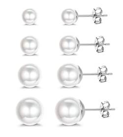 ORAZIO 4 Paar Perlen Ohrstecker Silber 925 Runde Kugelperlen Gemischte Größen 5-10 mm Ohrstecker Hypoallergen Süßwasserperlen Ohrringe Set für Mädchen Frauen von ORAZIO