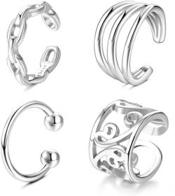 ORAZIO 4 Stück 925 Sterling Silber Ohr Manschette Ohrringe für Frauen CZ Non-Piercing Fake Helix Knorpel Manschette Ohrringe Clip auf kleine Ohrringe von ORAZIO