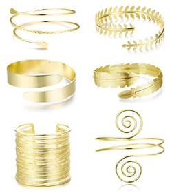 ORAZIO 6 Stück Griechische Göttin Schmuck Band Manschette Armband Armreif für Frauen Silber Gold Verstellbares Oberarmreif Set Minimalistisch Hochzeit Arm Armband Modeschmuck von ORAZIO