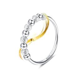 ORAZIO 925 Sterling Silber Fidget Ring mit gefrosteten Perlen Angstringe für Angst Zappeln Stapelring für Angst Stressband Ring Angstringe für Frauen Herren von ORAZIO