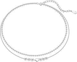 ORAZIO 925 Sterling Silber Fußkettchen Mehrschichtige Fußkettchen Für Frauen Herz Runde Kugel Fußkettchen Verstellbare Kette Sommer Strand Fußschmuck Stil8 von ORAZIO