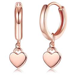 ORAZIO Creolen Ohrringe hängend mit Herz silber 925 für Frauen Mädchen, kleine Huggie Ohrring mit Liebe baumeln, leichte Silber Rose Gold Creolen Ohrringe hängend 10mm Schmuck Geschenke von ORAZIO