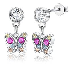 ORAZIO Ohrringe Silber 925 für Frauen Kinder Mädchen, Niedliche Schmetterling Herz Stern Blume Tropfen Ohrstecker Hängend Hypoallergene Bunte Cubic Zirkonia Ohrringe Baumeln Schmuck Geschenk von ORAZIO