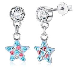 ORAZIO Ohrringe Silber 925 für Frauen Kinder Mädchen, Niedliche Schmetterling Herz Stern Blume Tropfen Ohrstecker Hängend Hypoallergene Bunte Cubic Zirkonia Ohrringe Baumeln Schmuck Geschenk von ORAZIO