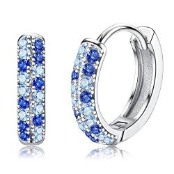 ORAZIO Silber Creolen Ohrringe für Damen 925 Sterling Silber Creolen Ohrringe mit bunten Cubic Zirkonia Hypoallergene Silber Huggie Scharnier Knorpel Ohrringe Blau von ORAZIO