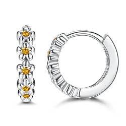 ORAZIO Zirkonia Ohrringe Silber Creolen für Frauen Mädchen Schöne Gänseblümchen Blume Cluster Durchmesser 10mm Huggie Ohrringe Silber 925 Hypoallergen Kleine Schläfer Modeschmuck Hoop Ohrringe von ORAZIO