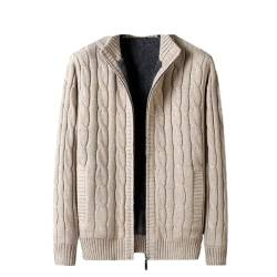 ORDOBO Strickjacke Für Herren - Fleece Dicker Warmer Winter-Reißverschluss-Pullover-Mantel Für Herren, Strickjacke, Strickwaren, Kleidung, Tops, Einfarbig, Lässig, Einfach, Streetwear, Khaki, L von ORDOBO