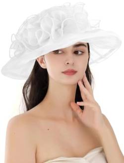 ORIDOOR Damen-Organza-Hut für Teeparty, Hochzeit, Fascinator, Hut mit breiter Krempe, Sonnenhüte, 013-weiß, Einheitsgröße von ORIDOOR