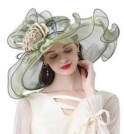 ORIDOOR Damen Organza breite Krempe Fascinator Hut für Kentucky Derby Kirche Hochzeit Kleid Floral Flat Hat - Grün - Einheitsgröße von ORIDOOR